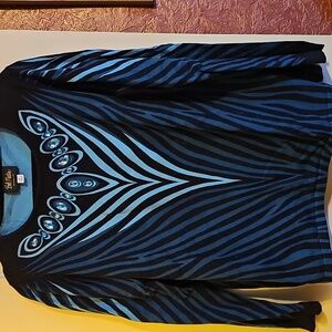 Bob Mackie Jeweled Neckline Printed Sweater NWT Teal XL